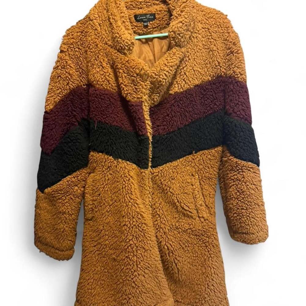 Love Tree Color Block Teddy Coat Size Small Fuzzy Winter Jacket